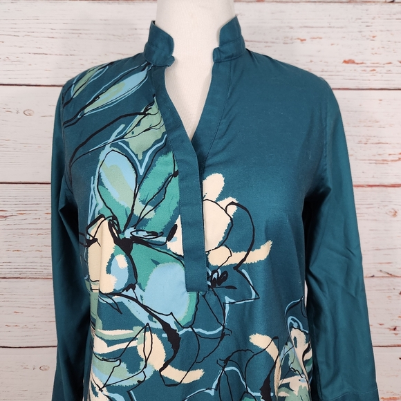 CHICOS Urban Wildflower Teal Blue Tunic Top Size 10 - Picture 2 of 6